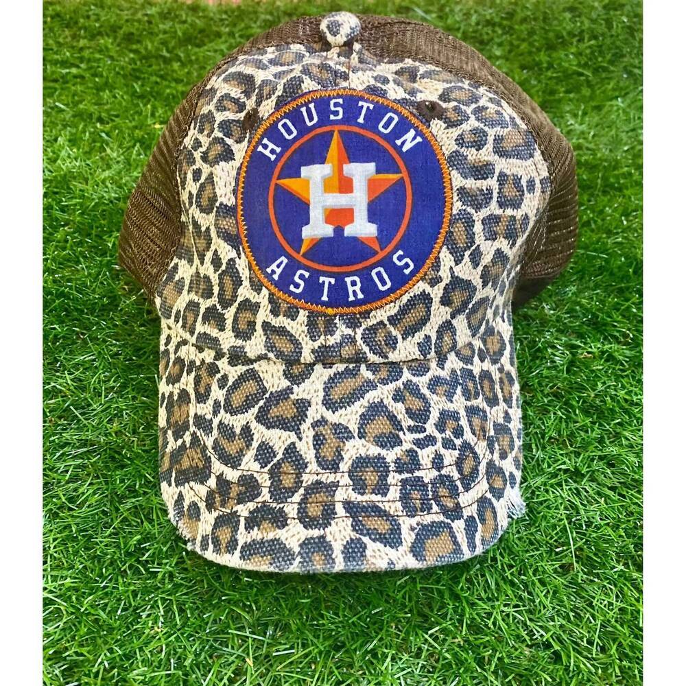 NEW SWEET TEXAS TREASURES men's houston astros distressed trucker caps in leopar